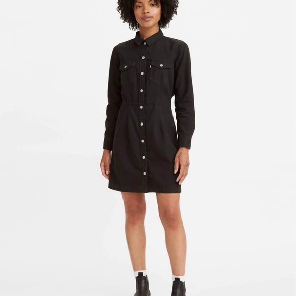 Womens Levi's Black Denim Midi Button-Up Dress - Picture 1 of 6